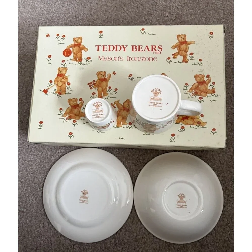 Mason’s Ironstone Teddy Bears Children’s Set Bowl, Cup, Egg Cup & Plate 4 Pc Set